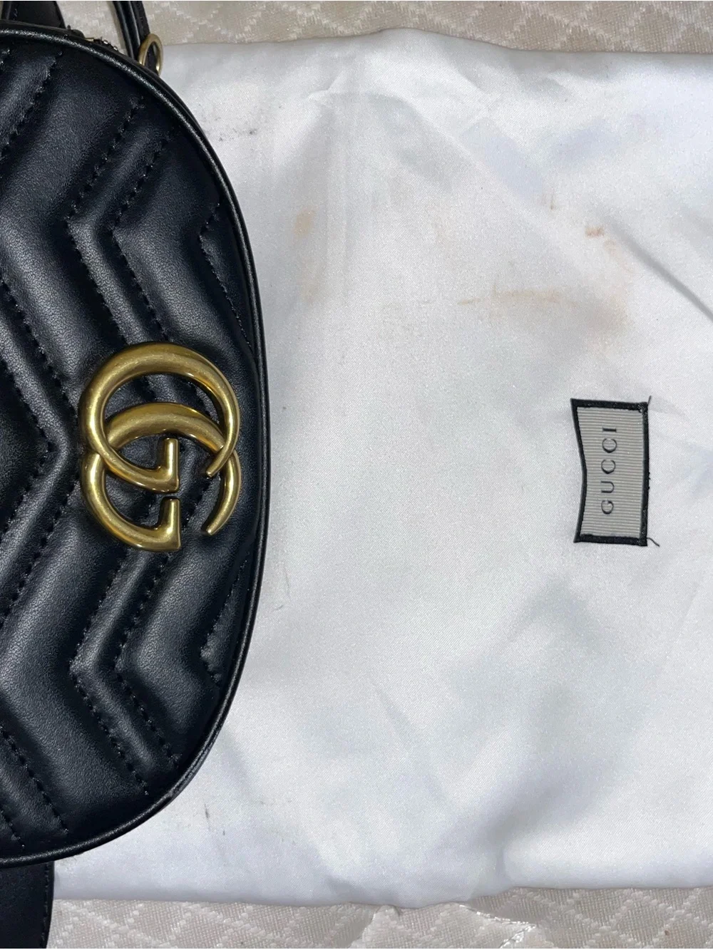 Gucci Black Chevron GG Belt Bag with Gold Hardware